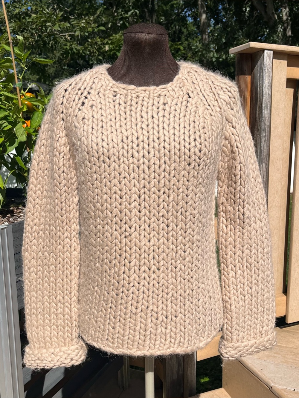 Anne Klein Beige Chunky Knit Wool Alpaca Blend Sweater Size S Fisherman Cottage